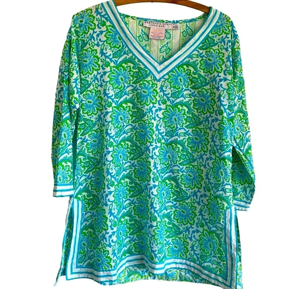 🩵Gretchen Scott Organic Cotton Made In India 3/4 Sleeve Tunic Lightweight Size S